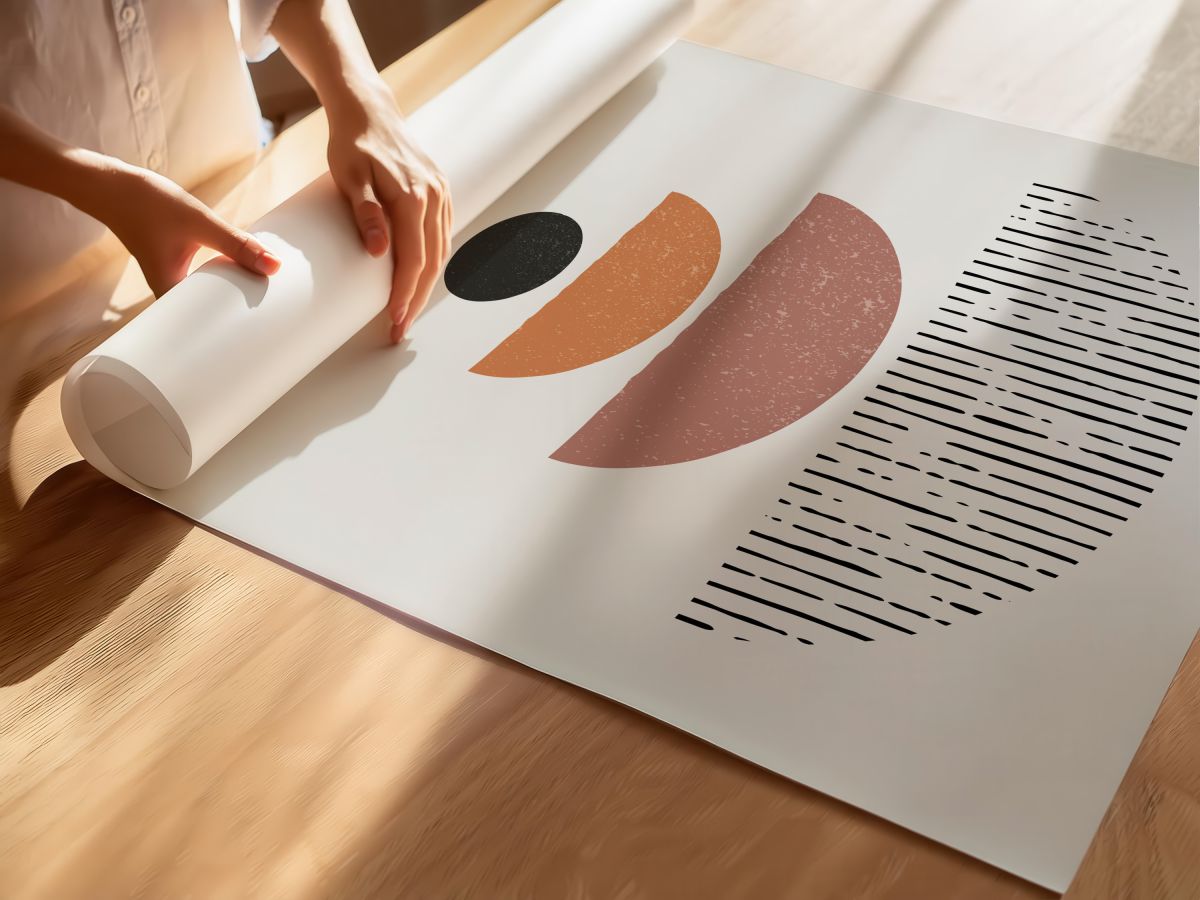 Boho Siyah Daire, Turuncu ve Gül Kurusu Yarım Daireler, rulo yapılmış çerçevesiz poster