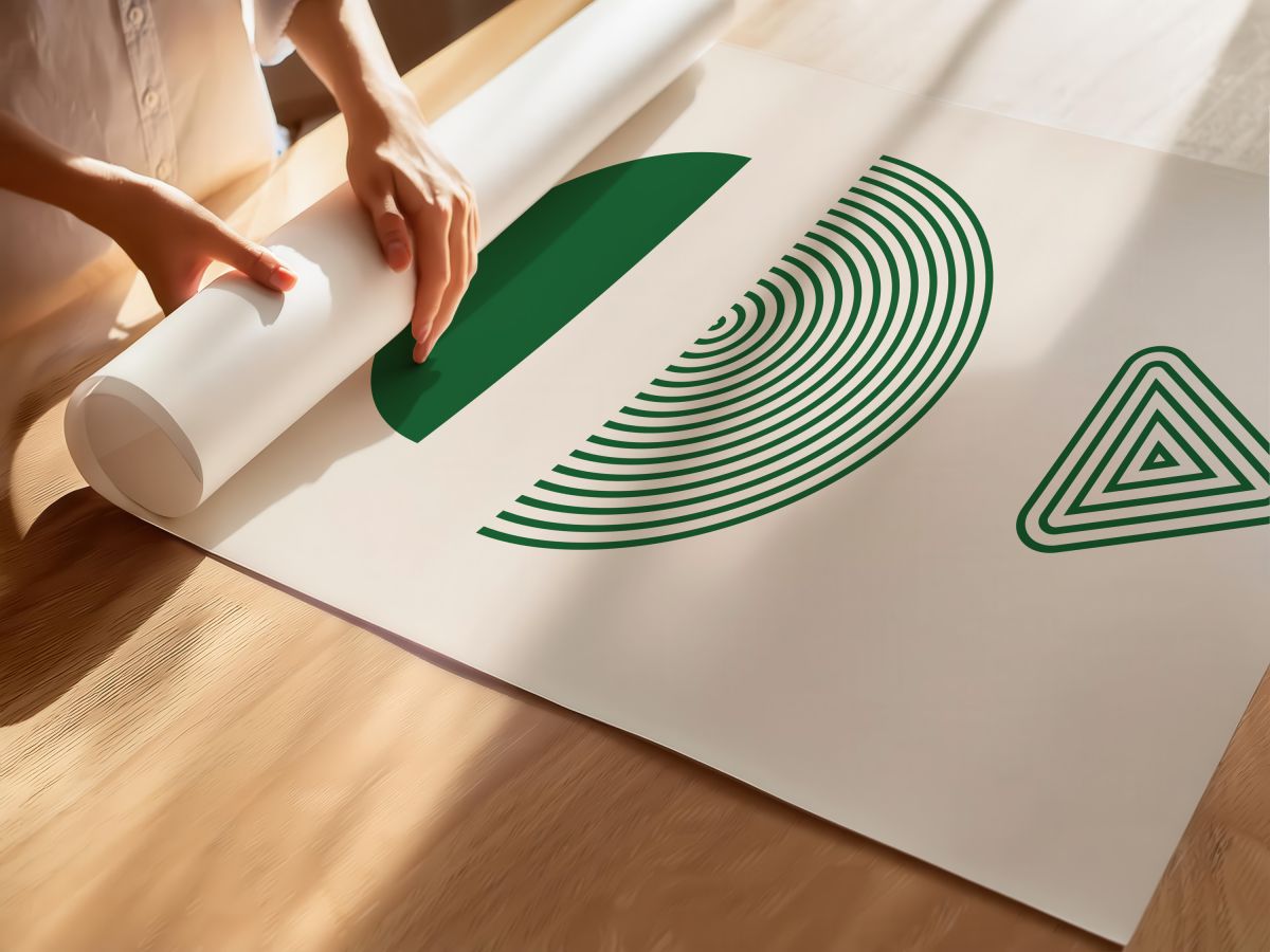 Boho Yeşil Yarım Daire, Çizgisel Yay ve Üçgen, rulo yapılmış çerçevesiz poster