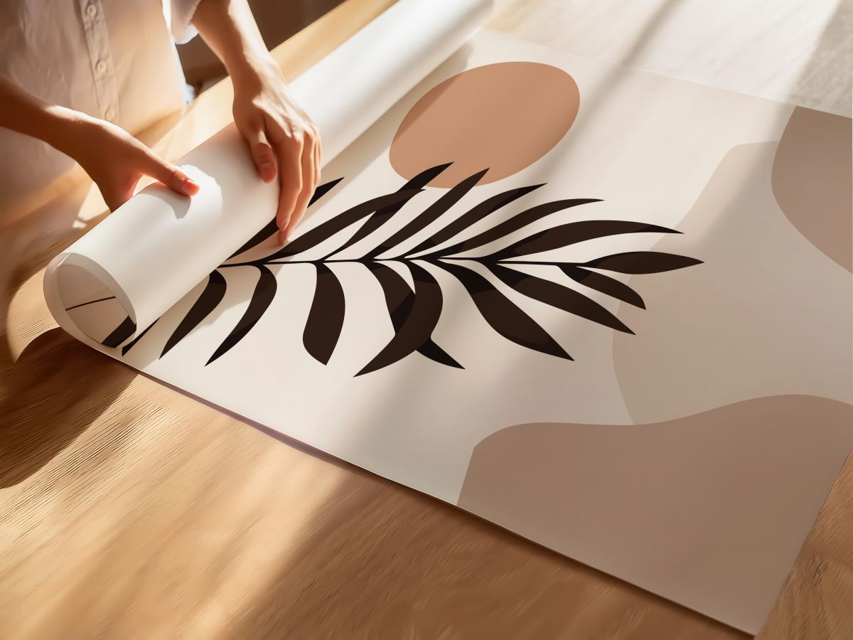 Boho Kahverengi Yaprak Dalı ve Bej Tepeler, rulo yapılmış çerçevesiz poster
