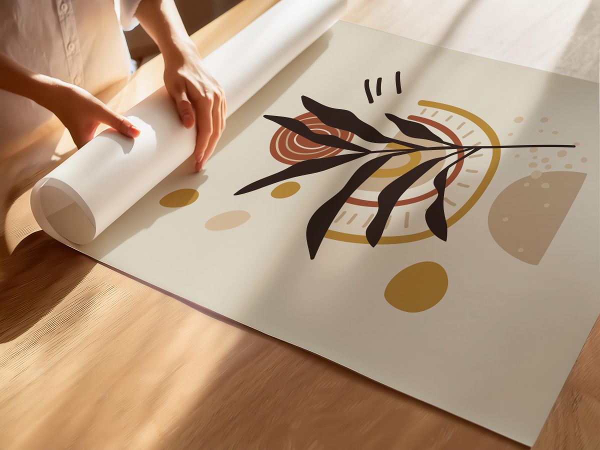 Boho Hardal Gökkuşağı ve Koyu Yaprak Dalı, rulo yapılmış çerçevesiz poster