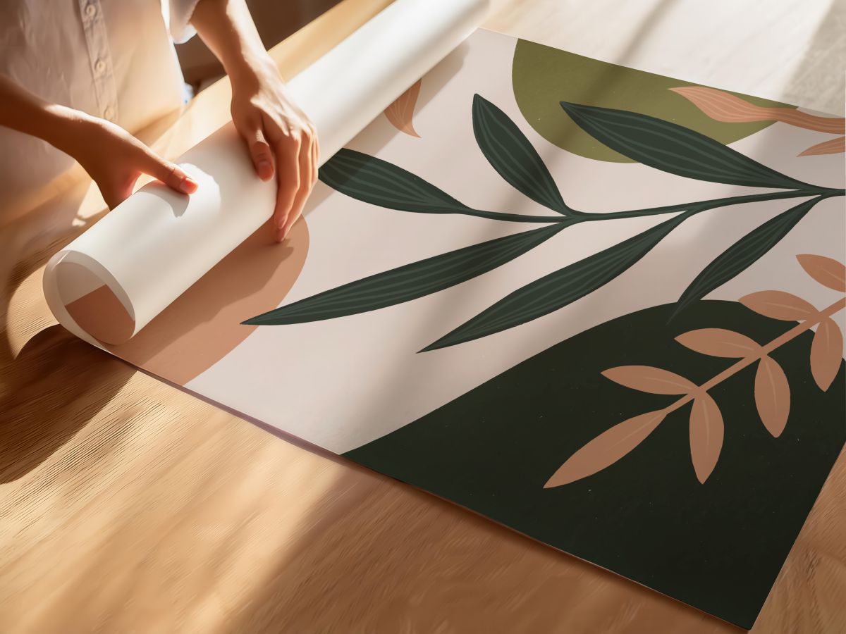 Boho Koyu Yeşil Uzun Yapraklar ve Şeftali Yapraklar, rulo yapılmış çerçevesiz poster