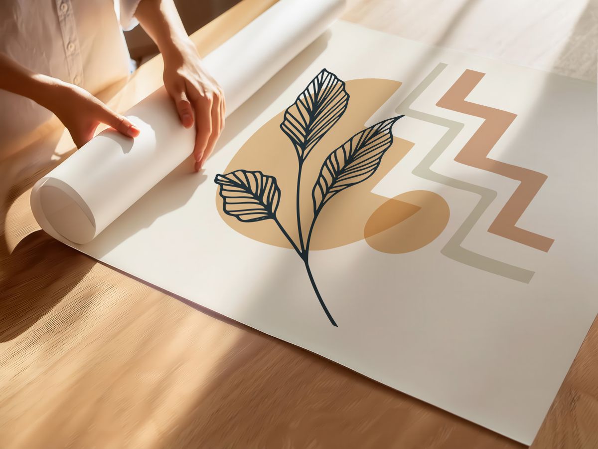 Boho Hardal Formlar, Çizgisel Yapraklar ve Basamaklar, rulo yapılmış çerçevesiz poster