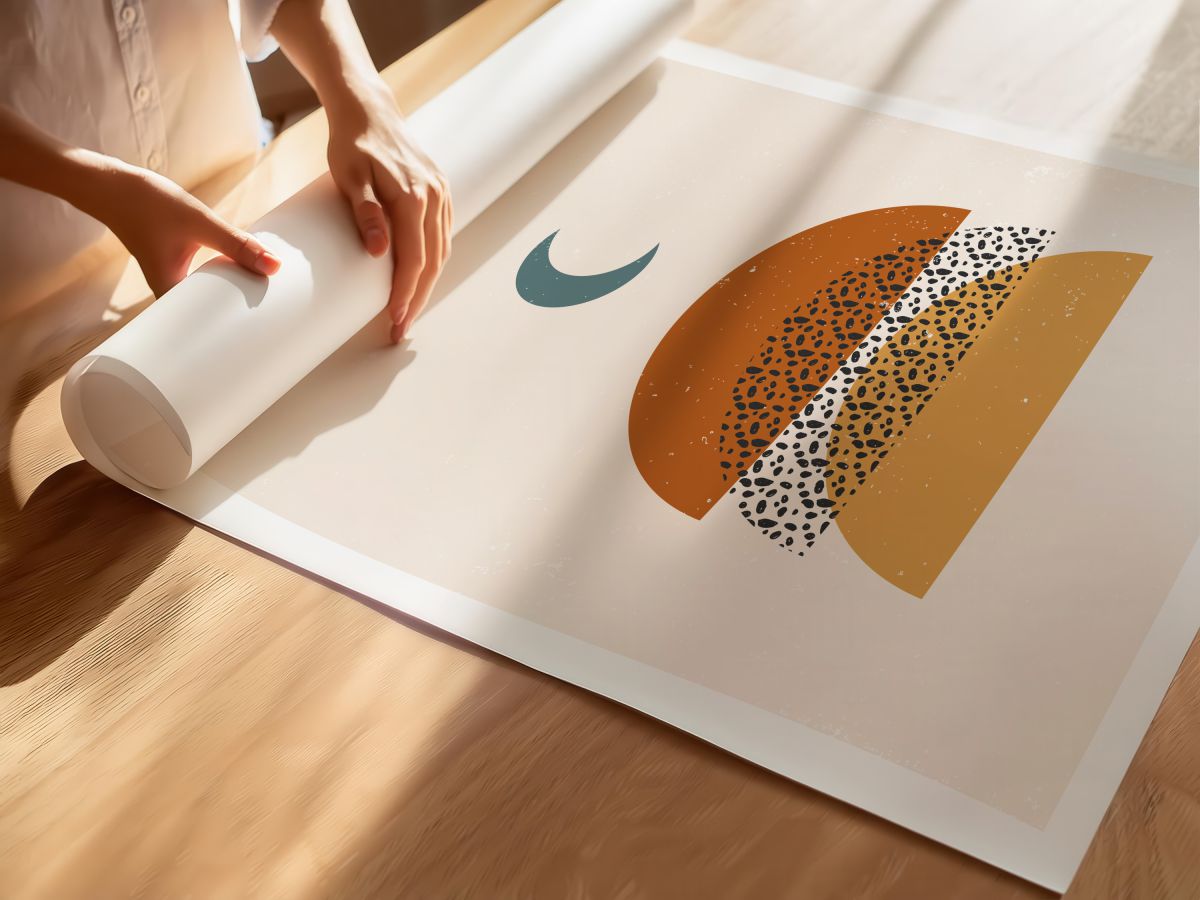 Boho Hilal ve Leopar Desenli Üst Üste Yarım Daireler, rulo yapılmış çerçevesiz poster