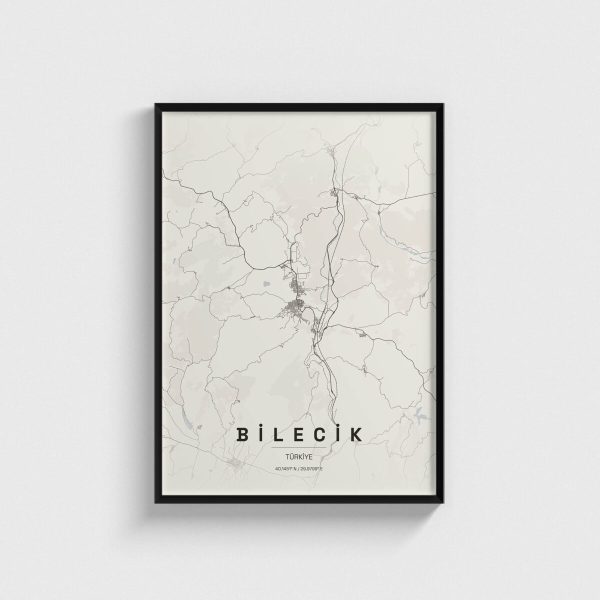 Bilecik şehir haritası posteri, siyah çerçeveli tablo