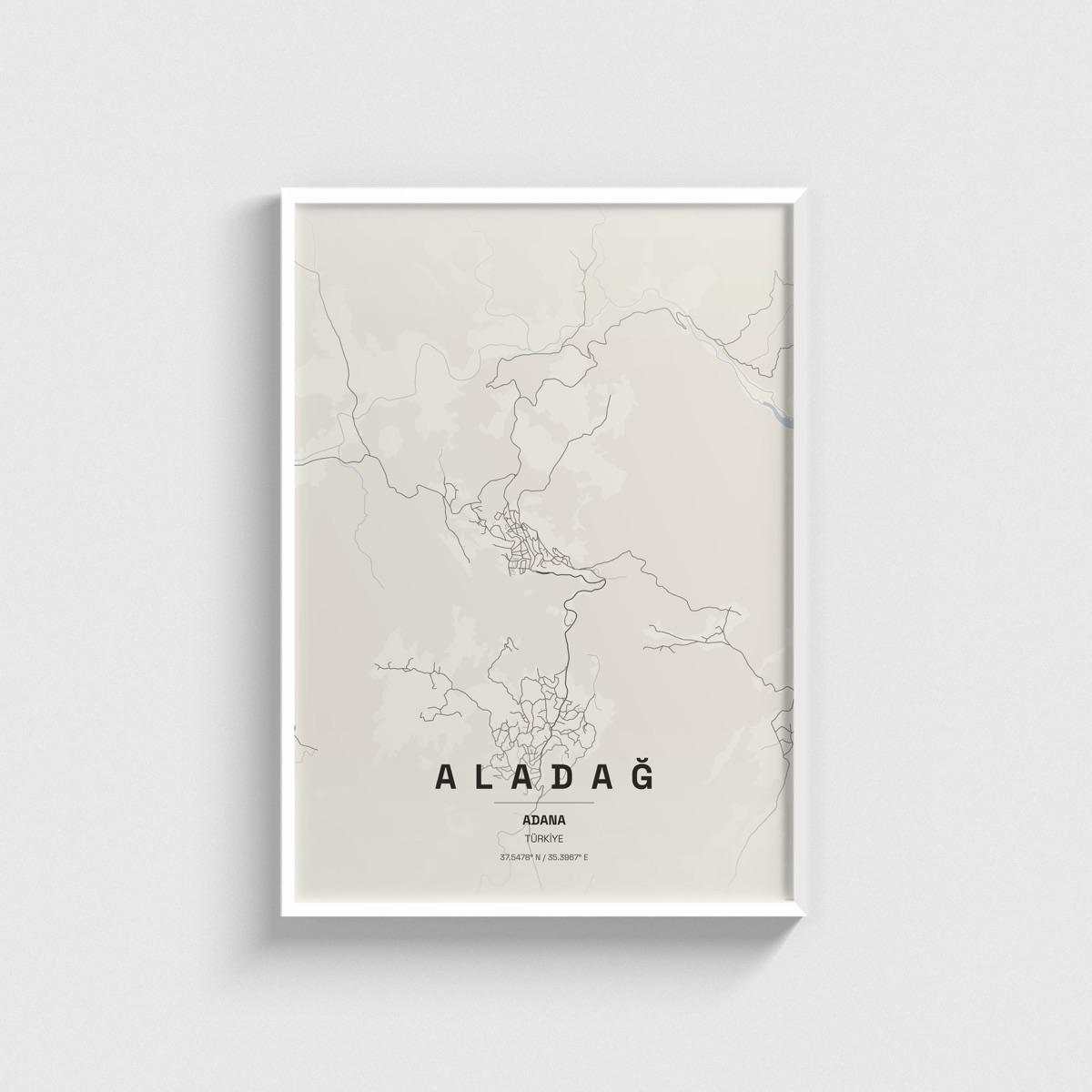 Adana Aladağ İlçe Haritası Posteri, beyaz çerçeveli tablo