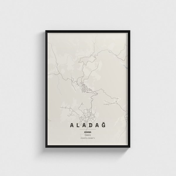 Adana Aladağ İlçe Haritası Posteri, siyah çerçeveli tablo