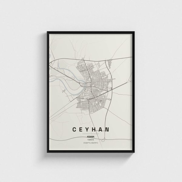 Adana Ceyhan ilçe haritası posteri, siyah çerçeveli tablo