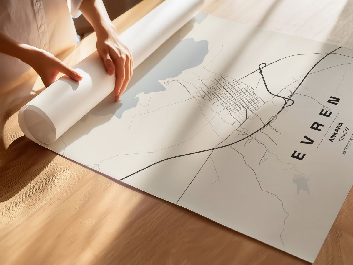 Ankara Evren İlçe Haritası Posteri, rulo yapılmış çerçevesiz poster