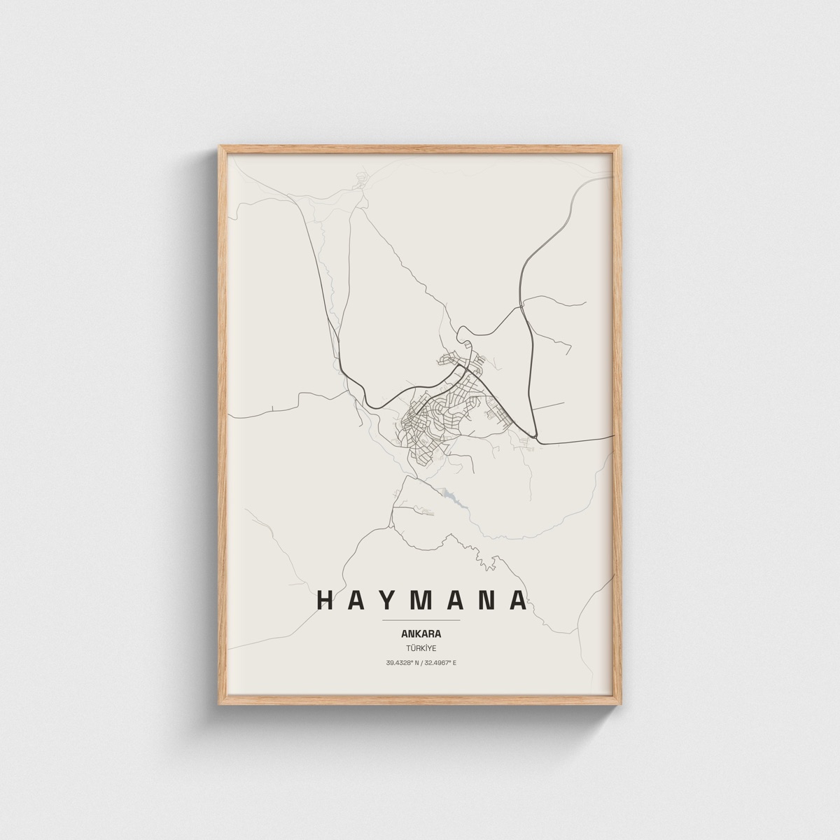 Ankara Haymana İlçe Haritası Posteri, ahşap çerçeveli tablo