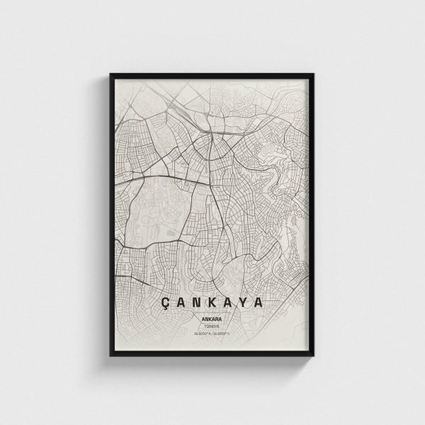 Ankara Çankaya ilçe haritası posteri, siyah çerçeveli tablo