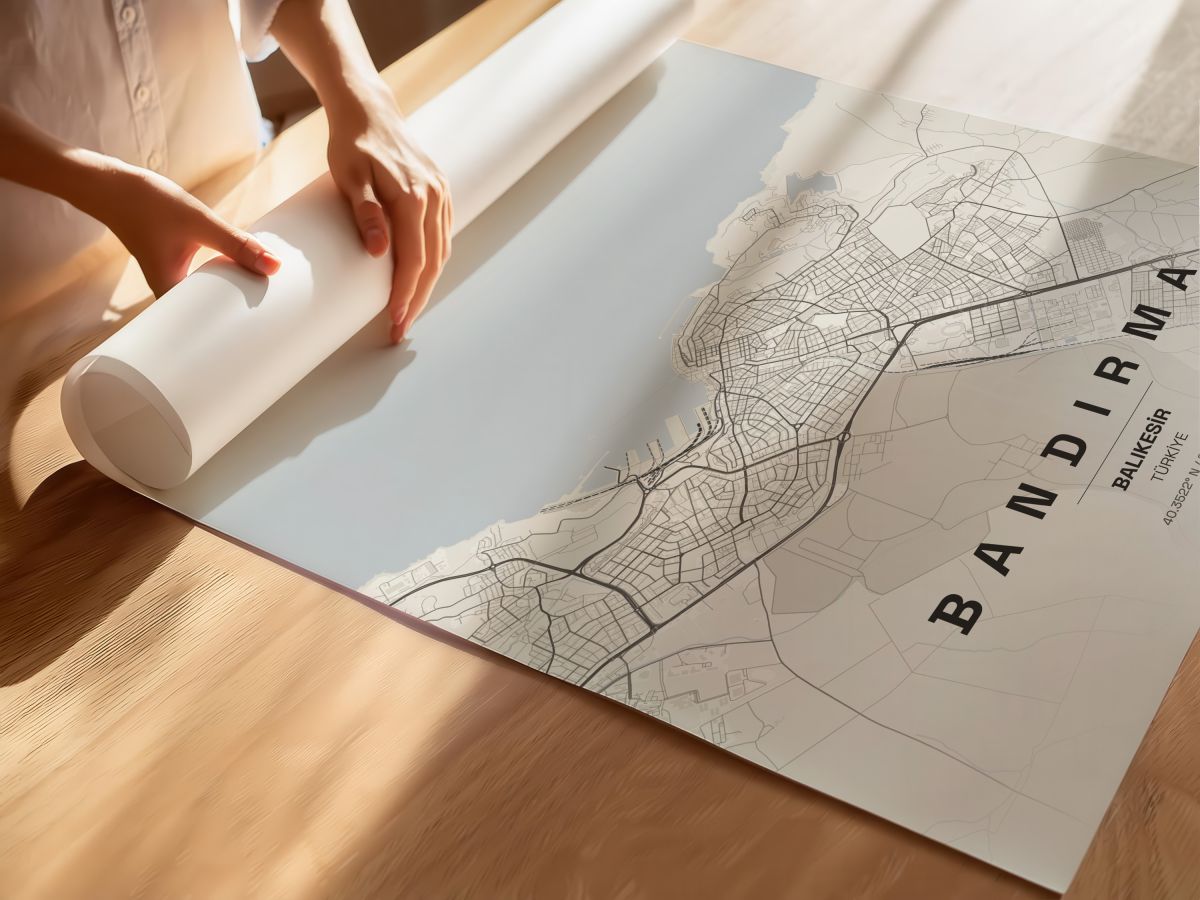 Balıkesir Bandırma İlçe Haritası Posteri, rulo yapılmış çerçevesiz poster