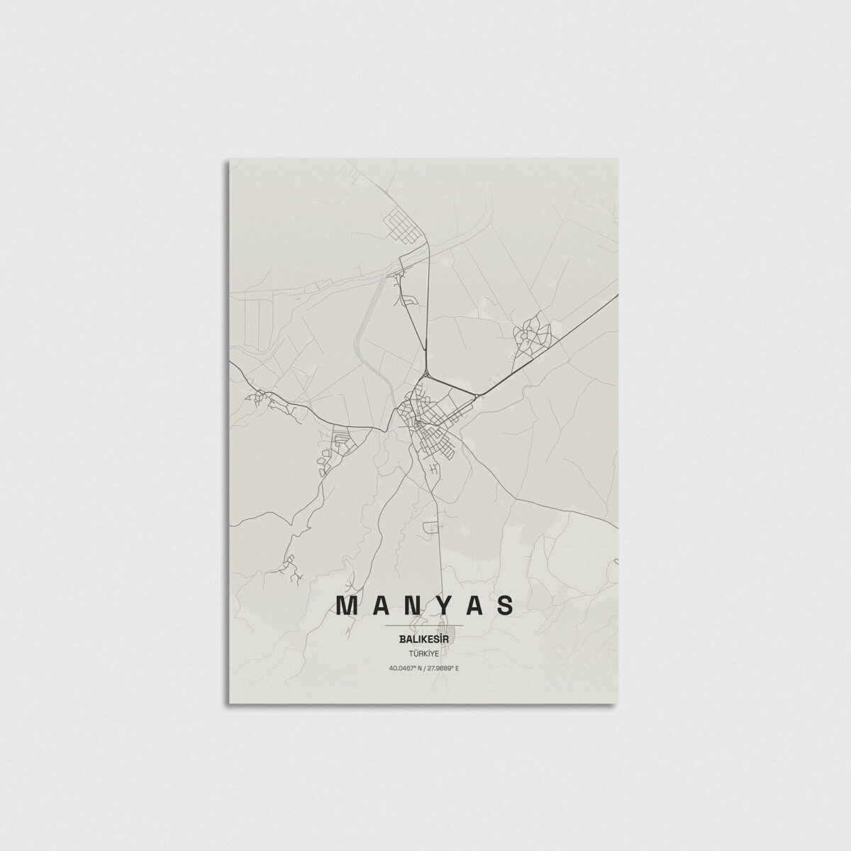 Balıkesir Manyas ilçe haritası posteri, çerçevesiz poster