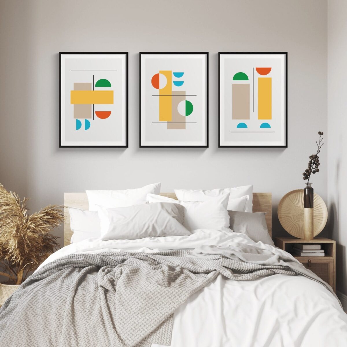 Geometry Rainbow 1 geometrik posteri, çerçeveli tablo oda görünümü