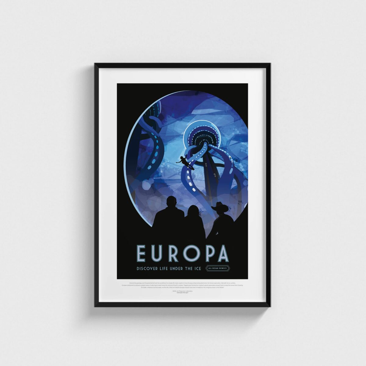 Europa - Discover Life Under The Ice uzay posteri, siyah çerçeveli tablo