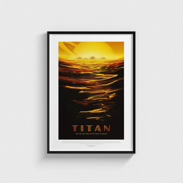 NASA - Titan - Ride the Tides Through the Throat of Kraken uzay posteri, siyah çerçeveli tablo