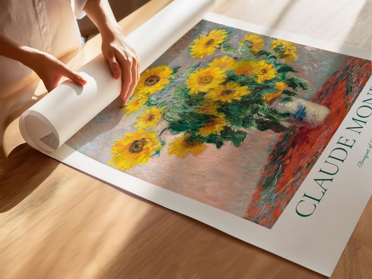 Claude Monet – Bouquet of Sunflowers, rulo yapılmış çerçevesiz poster