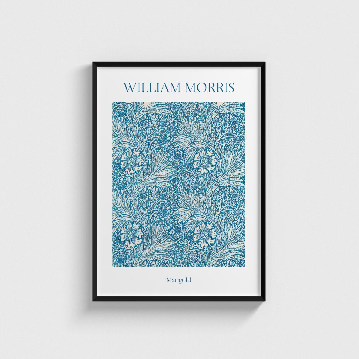 William Morris - Blue Marigold posteri, siyah çerçeveli tablo