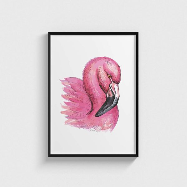 Flamingo modern posteri, siyah çerçeveli tablo