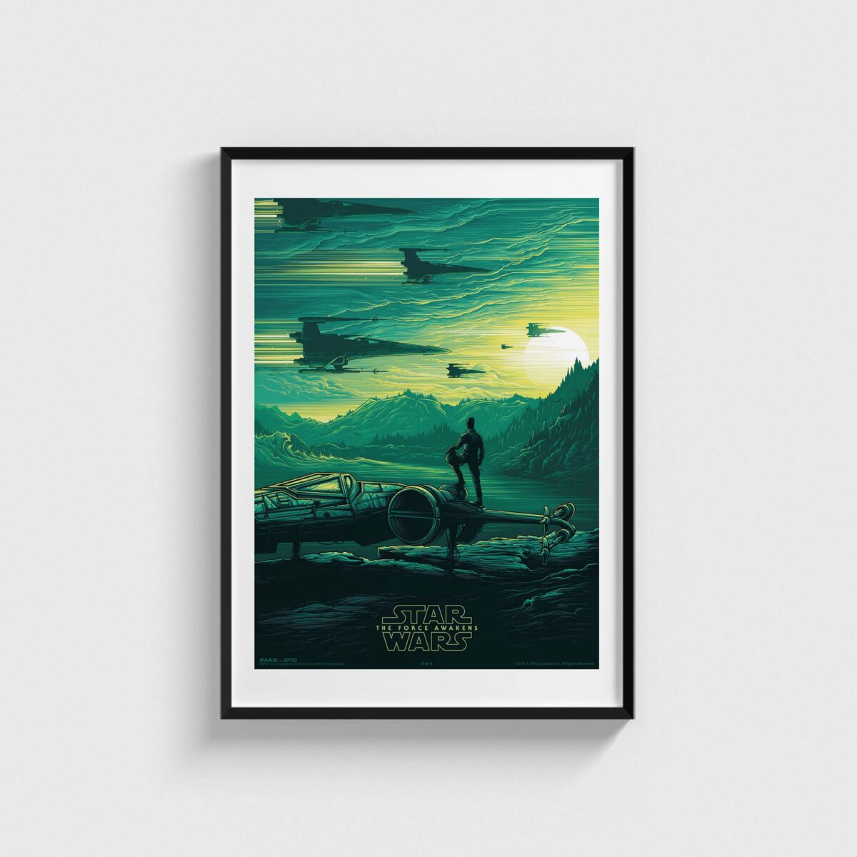Star Wars: The Force Awakens film posteri, yeşil tasarım, siyah çerçeveli tablo