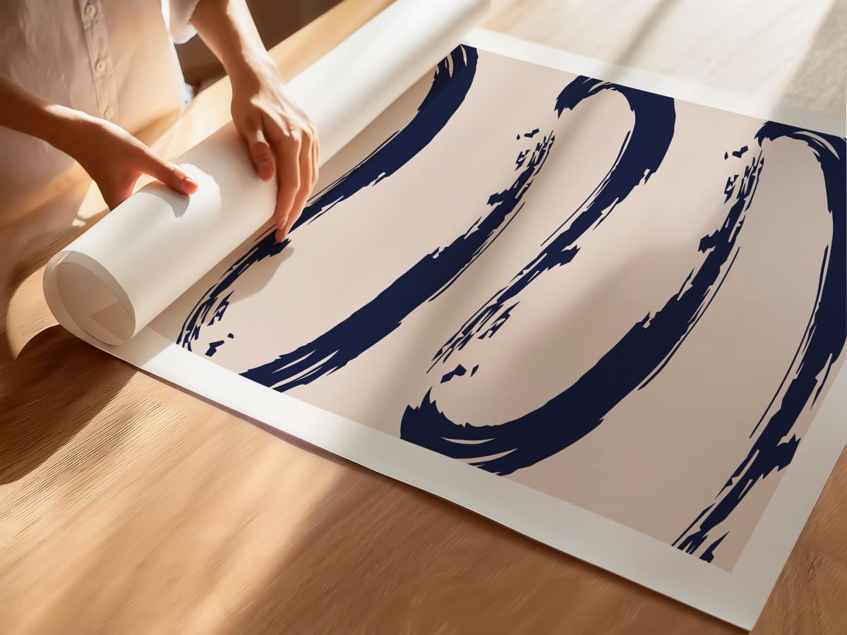 Mavi Çizgiler Desen 2, rulo yapılmış çerçevesiz poster