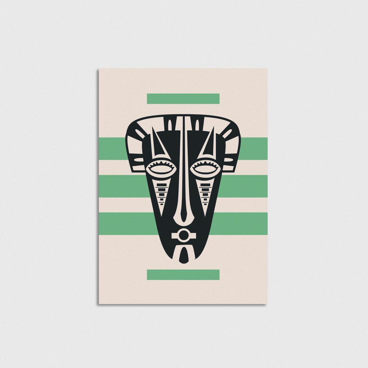 Yeşil Çizgili Etnik Maske modern posteri, çerçevesiz poster