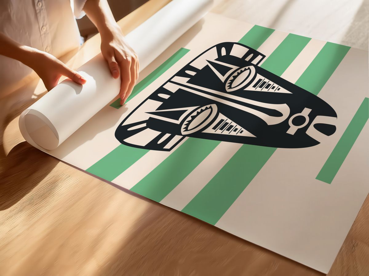 Yeşil Çizgili Etnik Maske, rulo yapılmış çerçevesiz poster