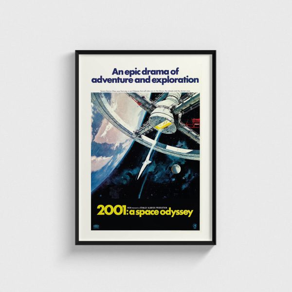 2001 A Space Odyssey film posteri, retro tasarım, siyah çerçeveli tablo