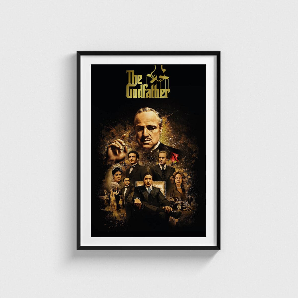 The Godfather film posteri, kolaj tasarımı, siyah çerçeveli tablo
