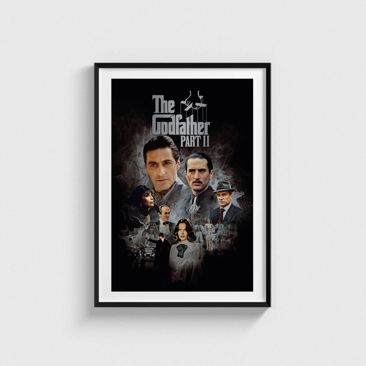 The Godfather Part II film posteri, kolaj tasarımı, siyah çerçeveli tablo