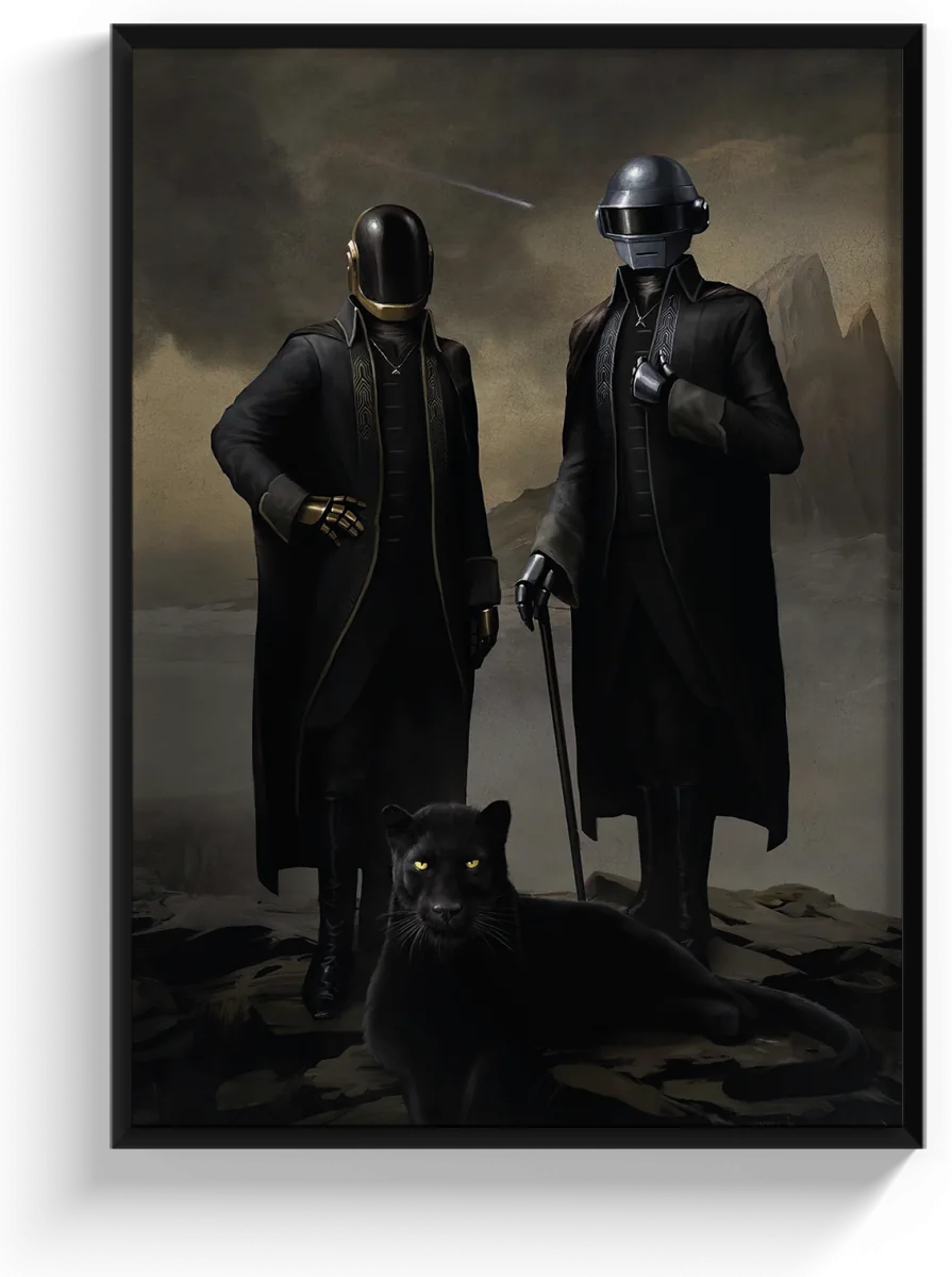 Daft Punk x The Weeknd: Starboy İkonik Portre Tablosu – siyah çerçeveli