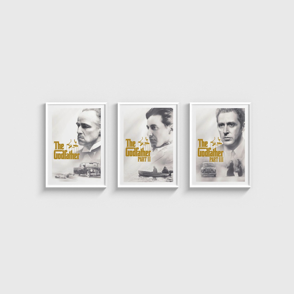 The Godfather Üçlü Poster Seti, beyaz çerçeveli tablo seti