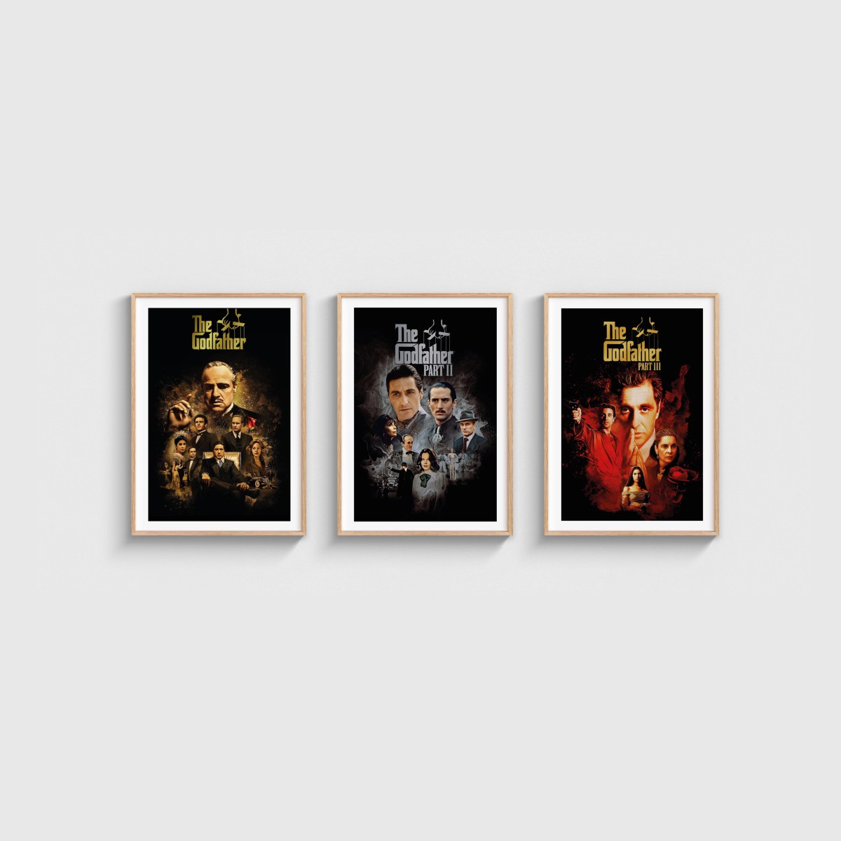 The Godfather Kolaj Üçlü Poster Seti, ahşap çerçeveli tablo seti