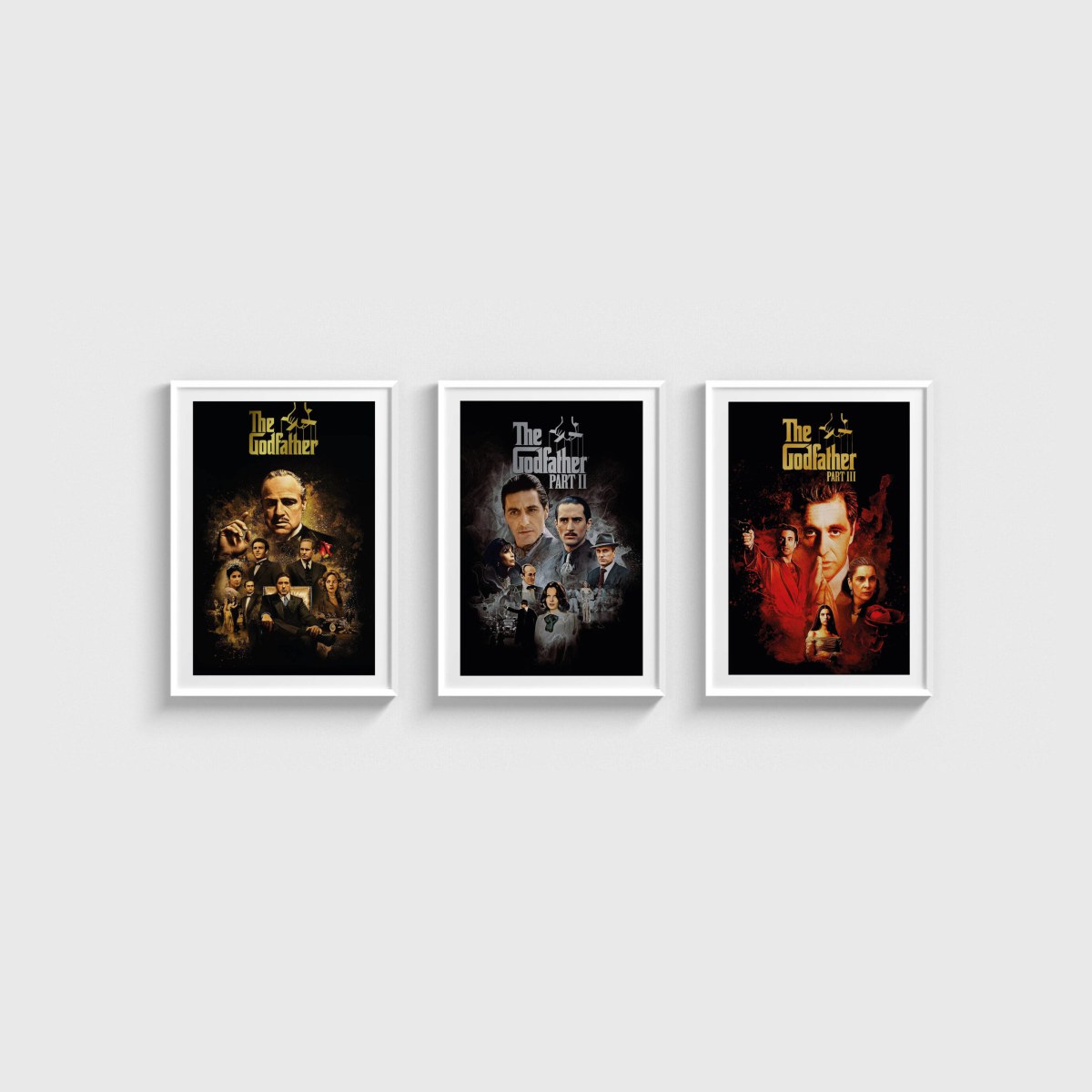 The Godfather Kolaj Üçlü Poster Seti, beyaz çerçeveli tablo seti