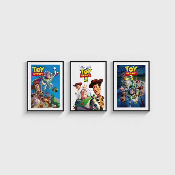 Toy Story Üçlü Poster Seti, siyah çerçeveli tablo seti