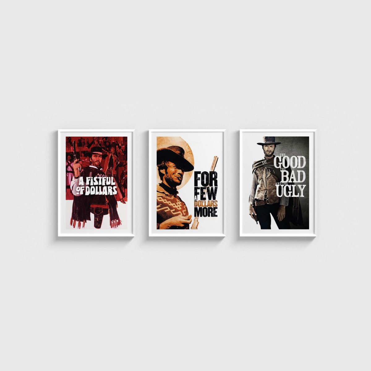 Dollars Trilogy Poster Seti, beyaz çerçeveli tablo seti