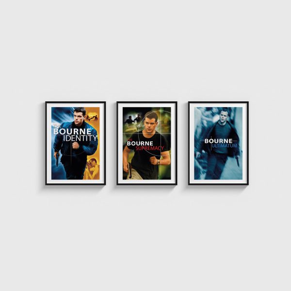 Bourne Üçlü Poster Seti, siyah çerçeveli tablo seti
