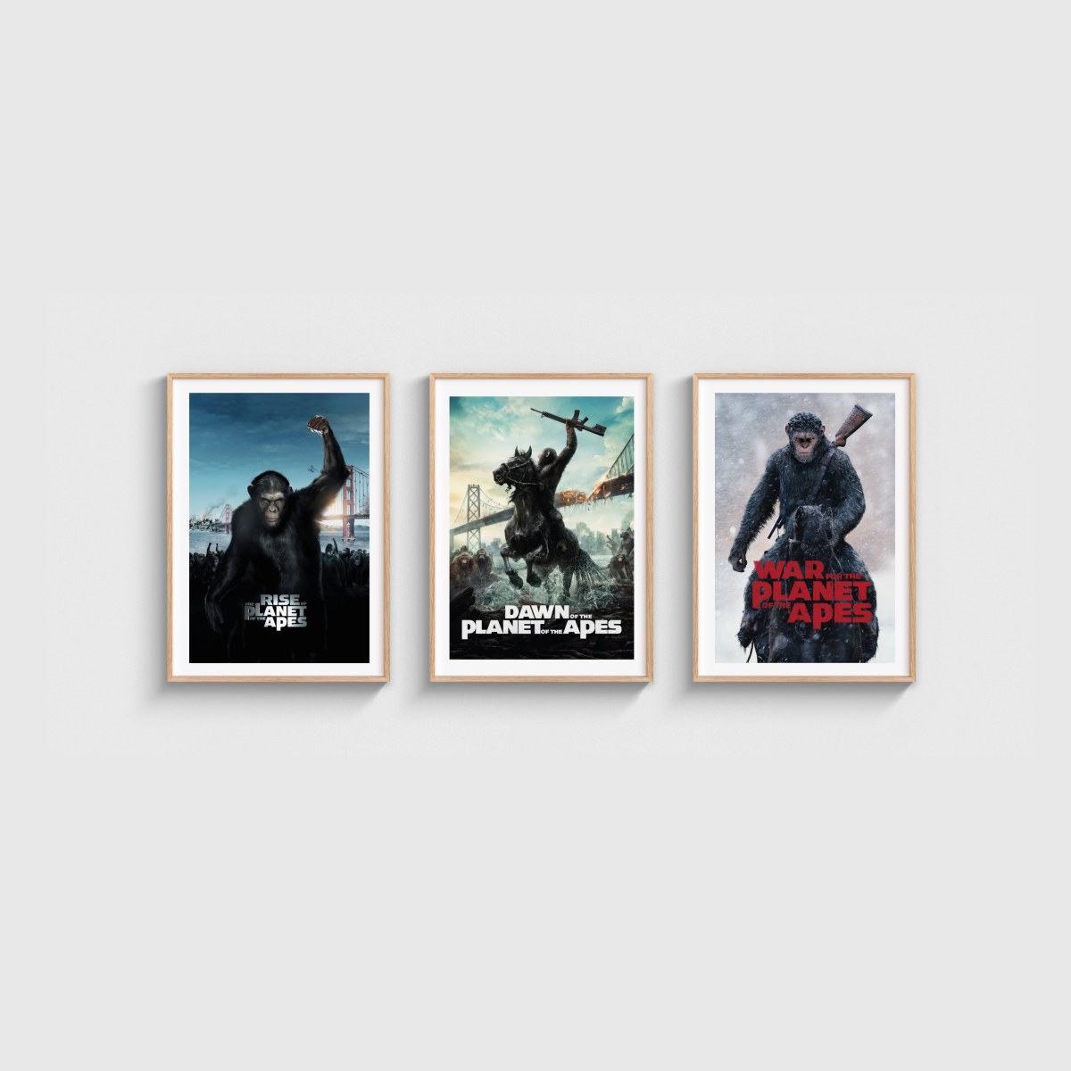 Planet of the Apes Üçlü Poster Seti, ahşap çerçeveli tablo seti