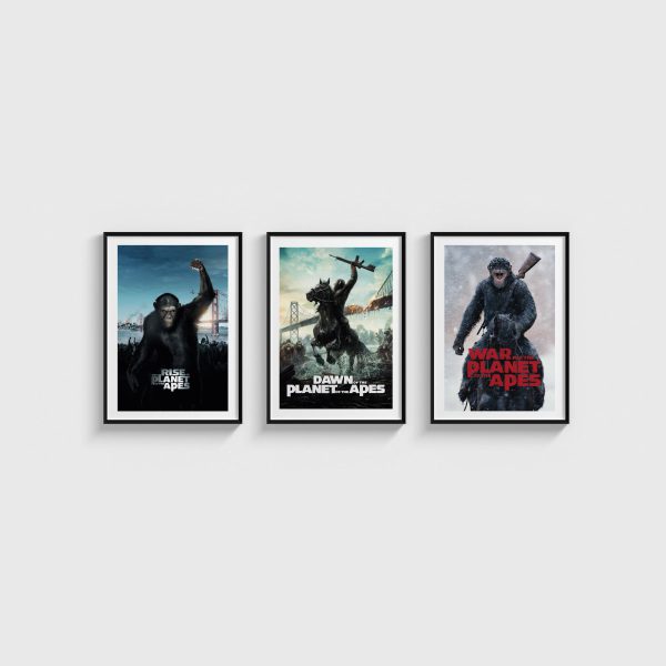 Planet of the Apes Üçlü Poster Seti, siyah çerçeveli tablo seti