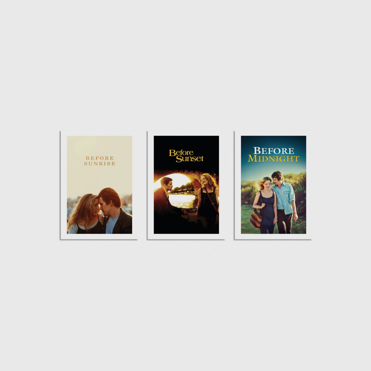 Before Sunrise, Sunset ve Midnight Üçlü Poster Seti, çerçevesiz poster seti