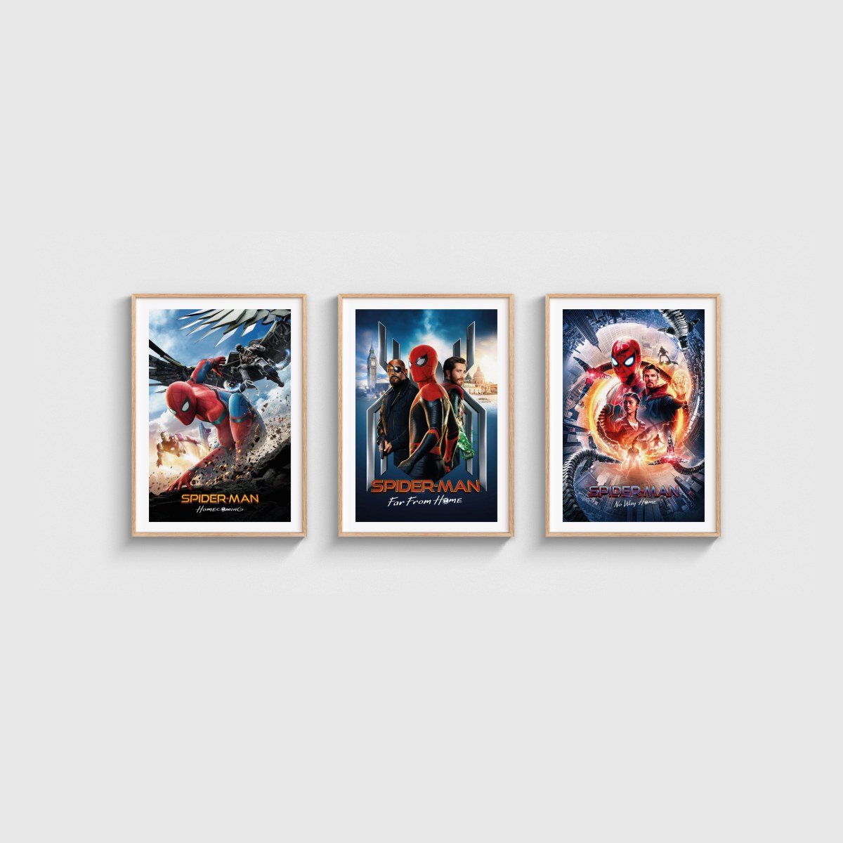 Spider-Man Üçlü Poster Seti, ahşap çerçeveli tablo seti