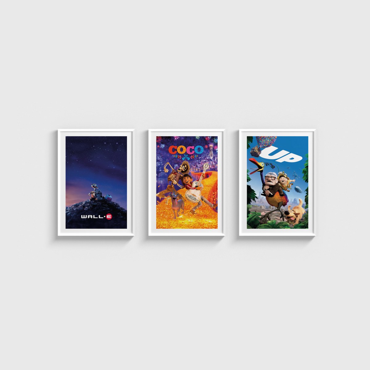 Pixar Üçlü Poster Seti, beyaz çerçeveli tablo seti