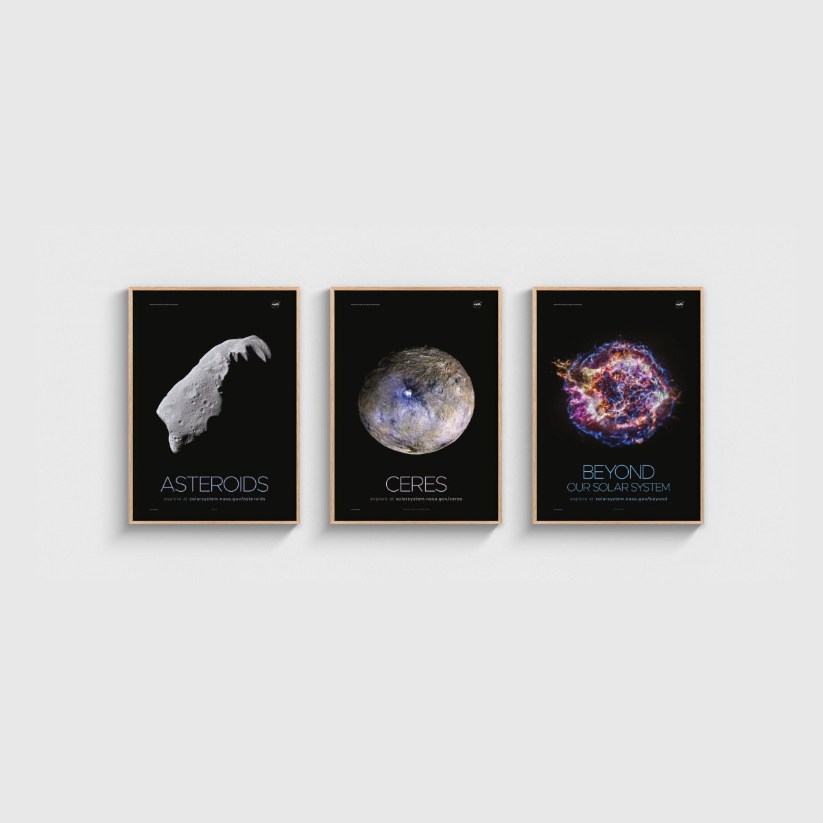 NASA Üçlü Poster Seti, ahşap çerçeveli tablo seti
