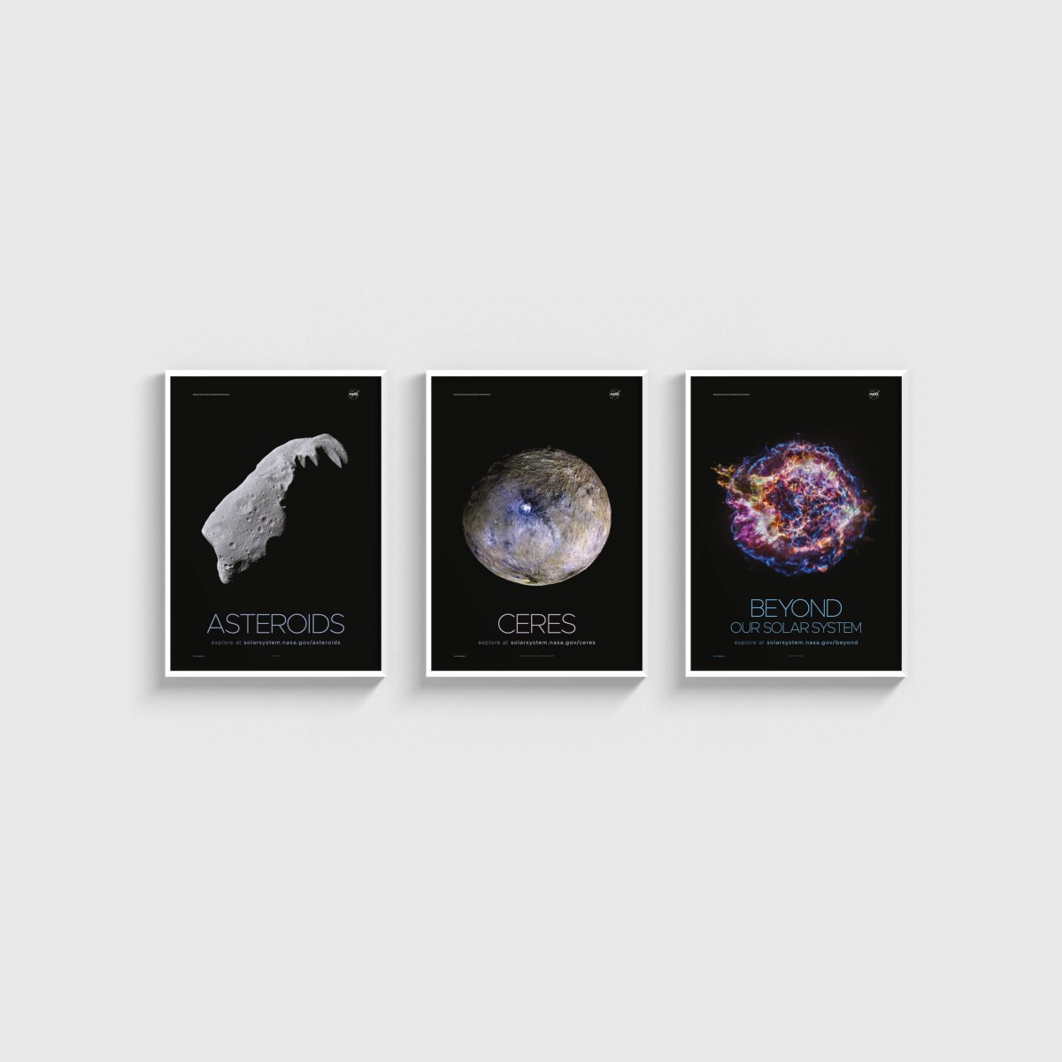 NASA Üçlü Poster Seti, beyaz çerçeveli tablo seti
