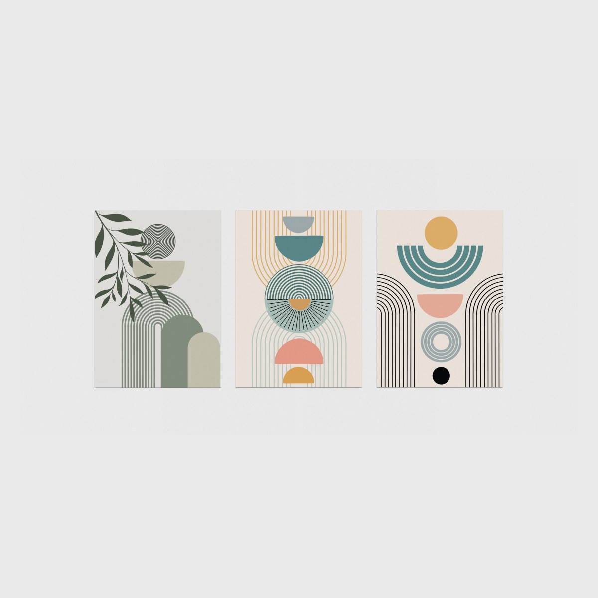 Boho Petrol Mavisi ve Yeşil Üçlü Poster Seti, çerçevesiz poster seti