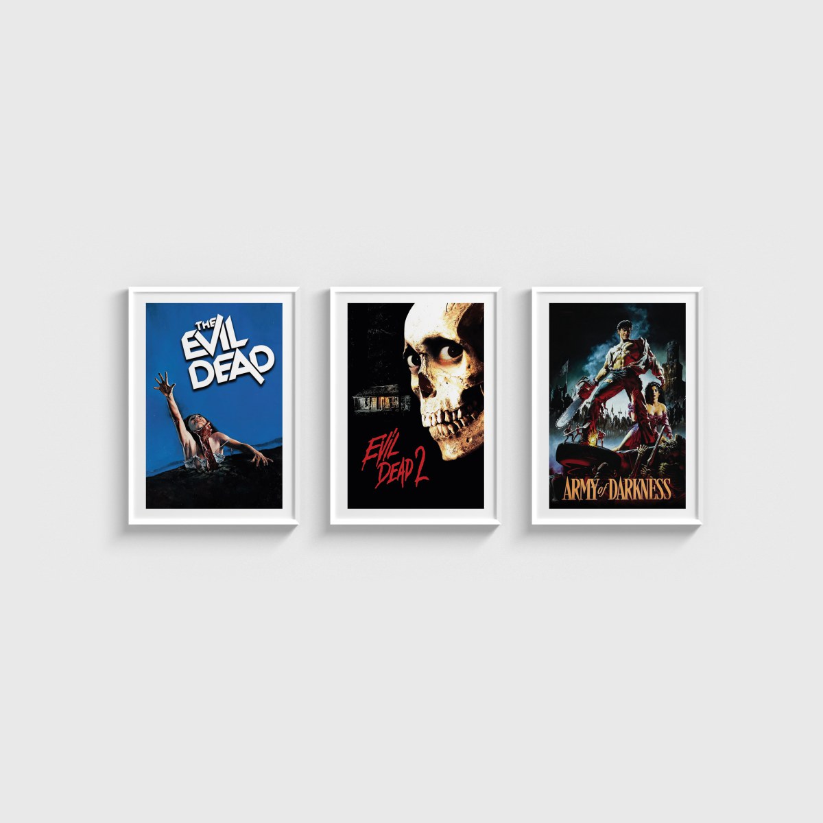 Evil Dead Üçlü Poster Seti, beyaz çerçeveli tablo seti