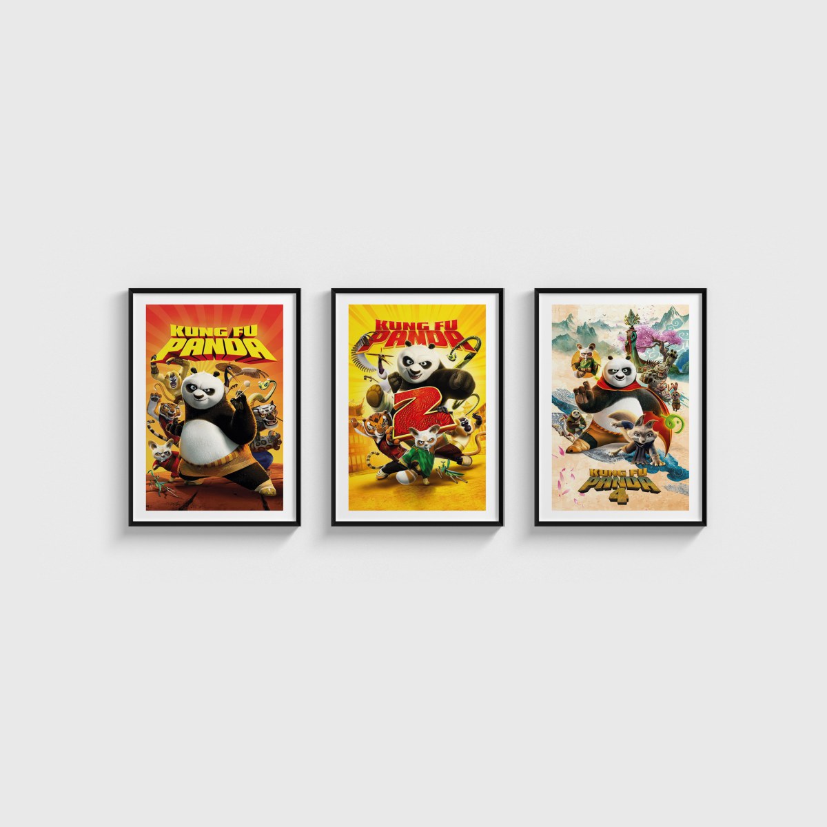 Kung Fu Panda Üçlü Poster Seti, siyah çerçeveli tablo seti