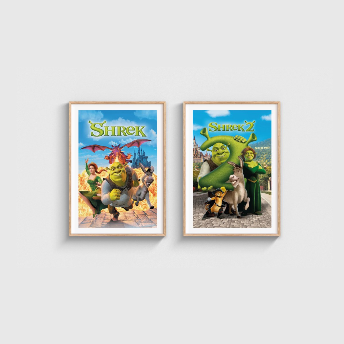 Shrek İkili Poster Seti, ahşap çerçeveli tablo seti