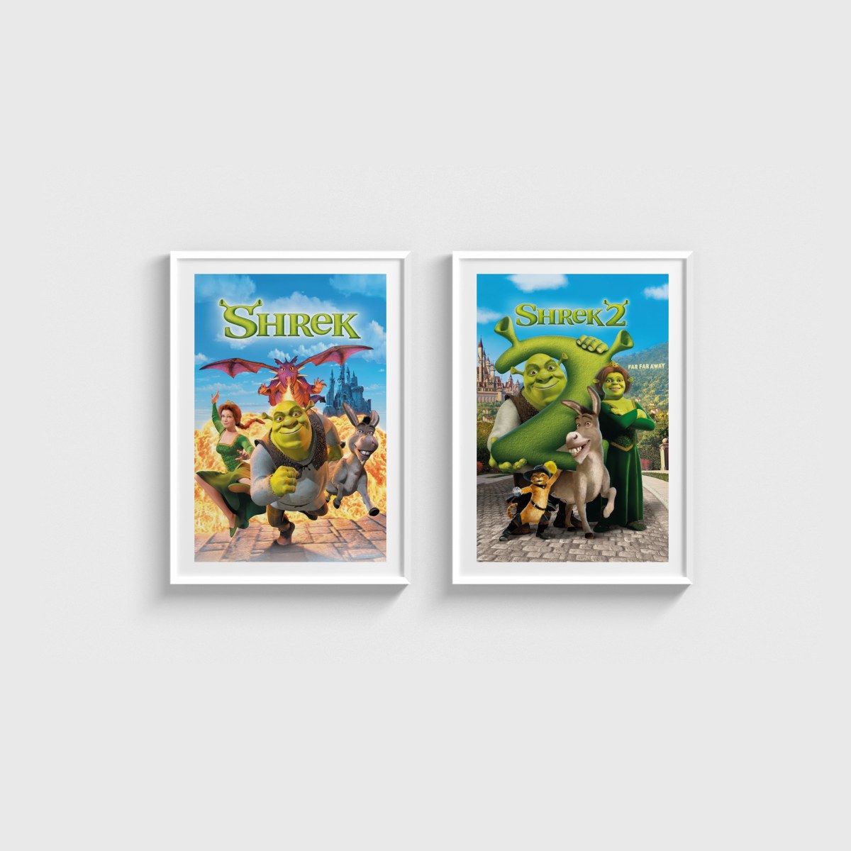 Shrek İkili Poster Seti, beyaz çerçeveli tablo seti