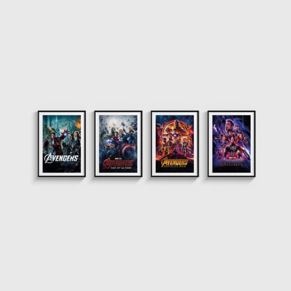 Avengers Dörtlü Poster Seti, siyah çerçeveli tablo seti