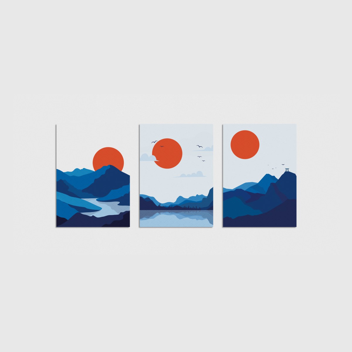 Japon Dağları Üçlü Poster Seti, çerçevesiz poster seti